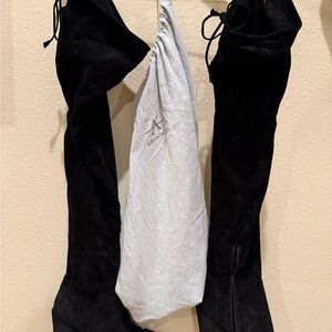 Aquatalia Black Suede Thigh-High Lace-Back Boots